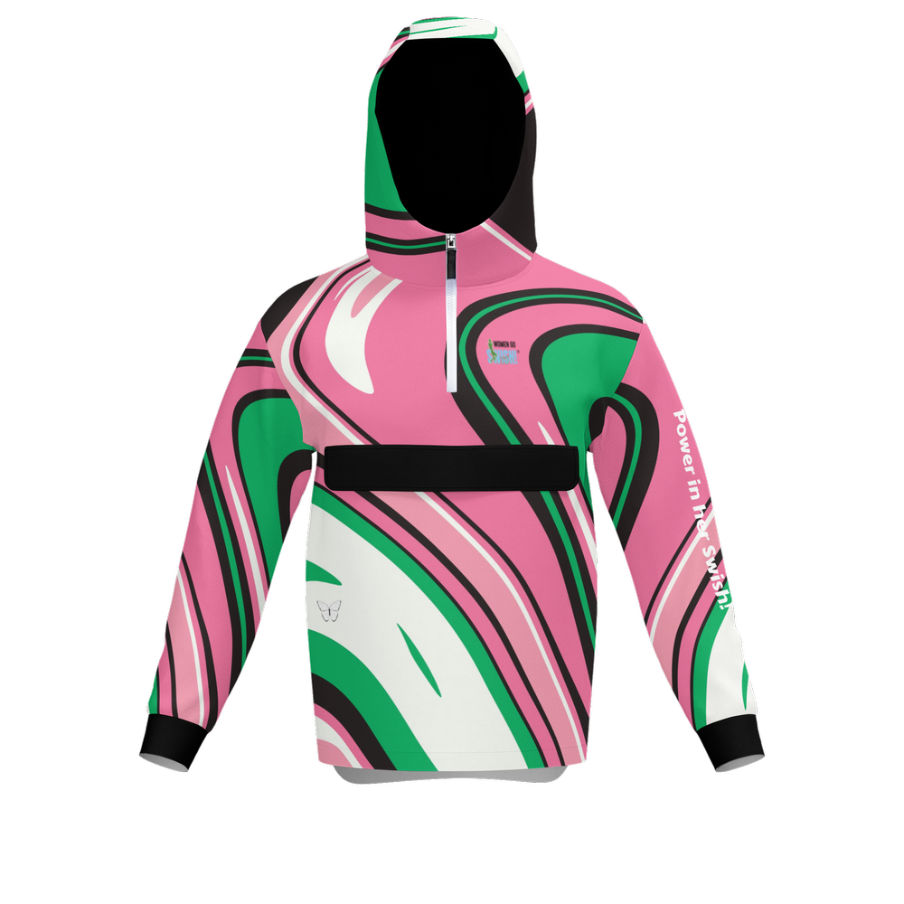 Black, Pink and Green Swish Unisex Quarter Zip Pocket Hoodie