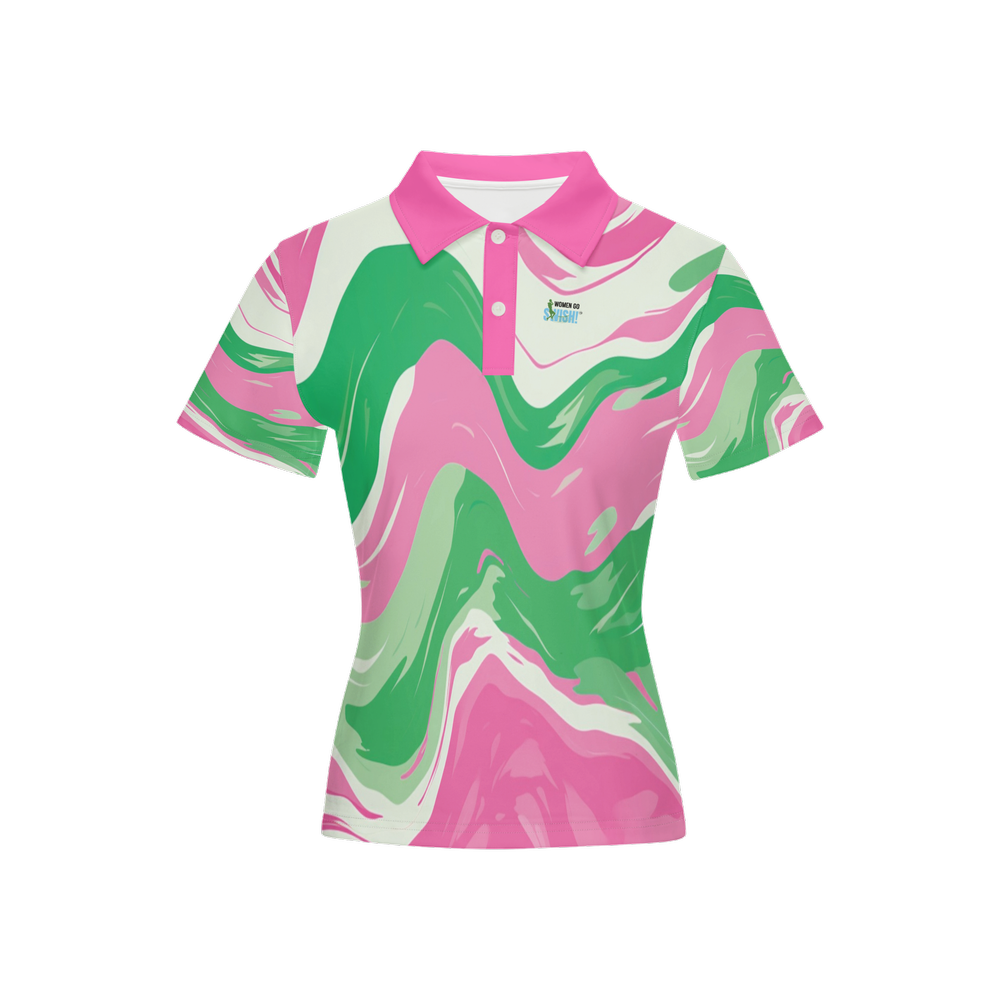 Pink and Green Swish Slim Fit Short-Sleeve Golf Polo Shirt-Heavyweight