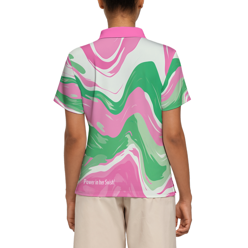 Pink and Green Swish Slim Fit Short-Sleeve Golf Polo Shirt-Heavyweight