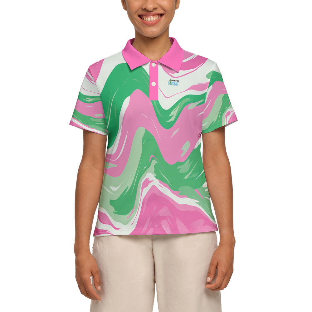 Pink and Green Swish Slim Fit Short-Sleeve Golf Polo Shirt-Heavyweight