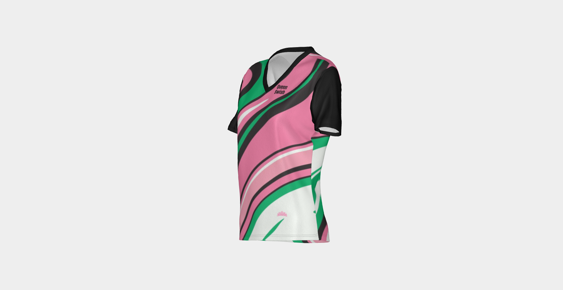 Black Pink and Green SS V-Neck Performance Tee