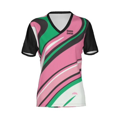 Black Pink and Green SS V-Neck Performance Tee