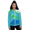 Fashionable Bomber Jacket - Divine Boss Collection The Divine Boss Bomber Jacket is crafted with vibrant colors and a stylish swishing design. Wear over your Women Go Swish tees, leggings, and hoodies. Women Go Swish