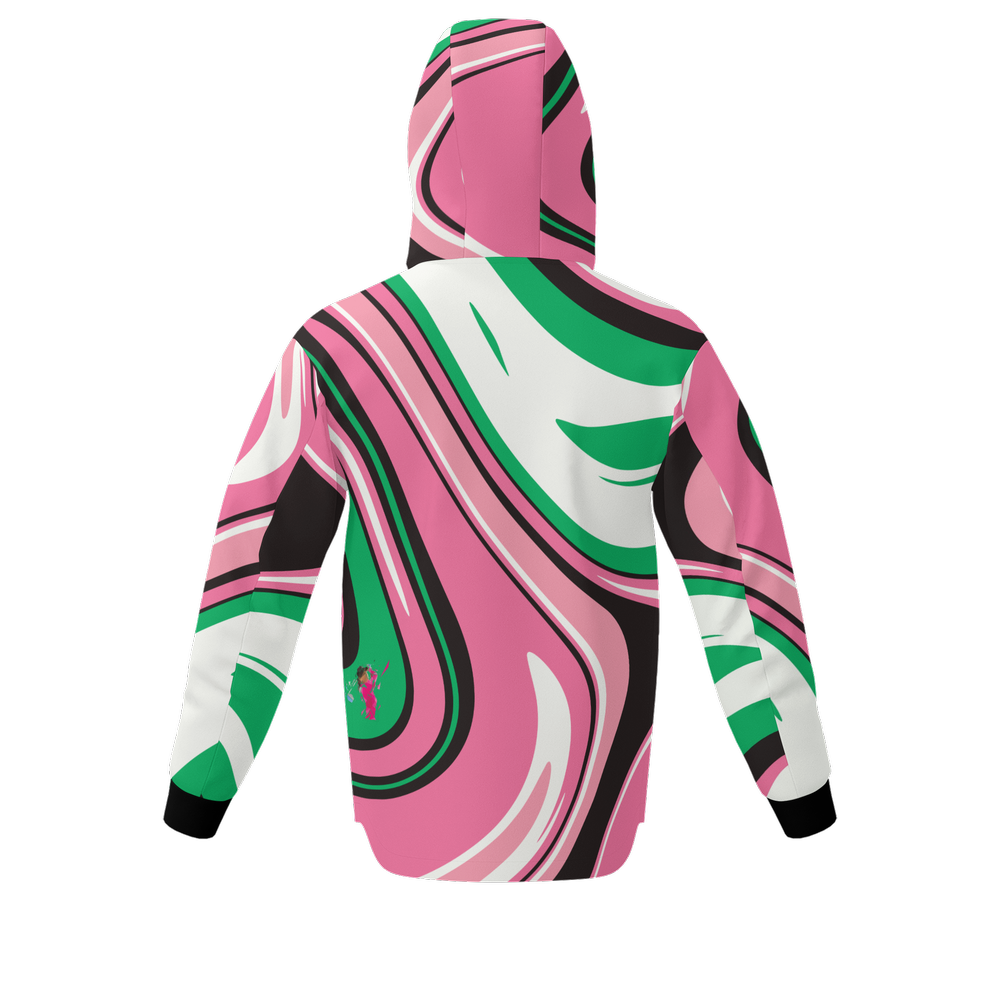 Black, Pink and Green Swish Unisex Quarter Zip Pocket Hoodie