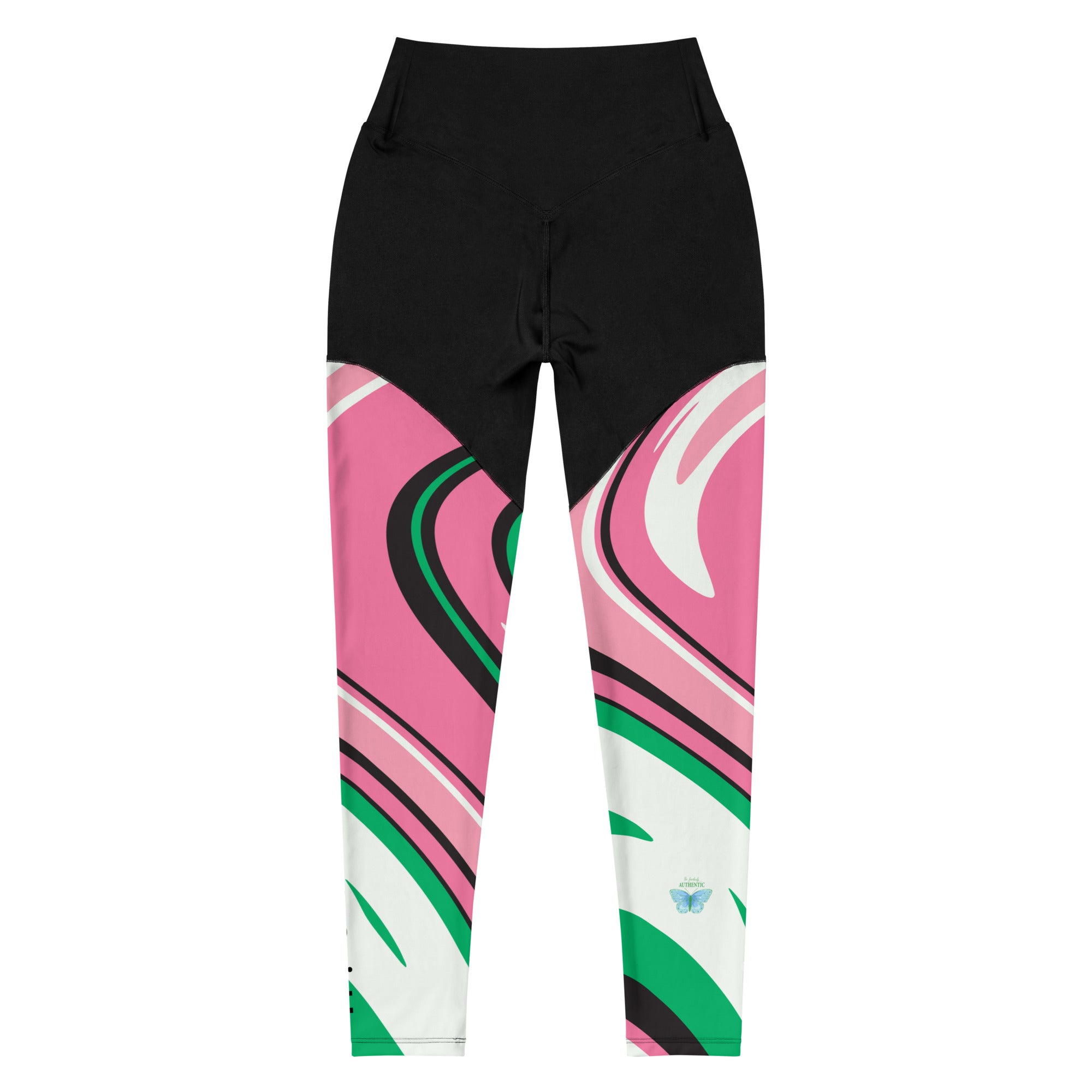 Pink, Black, and Green Sports Leggings High-intensity workout with these Pink, Black, Green Sports Leggings. The compression fabric provides a slimming effect with a comfortable fit. Women Go Swish