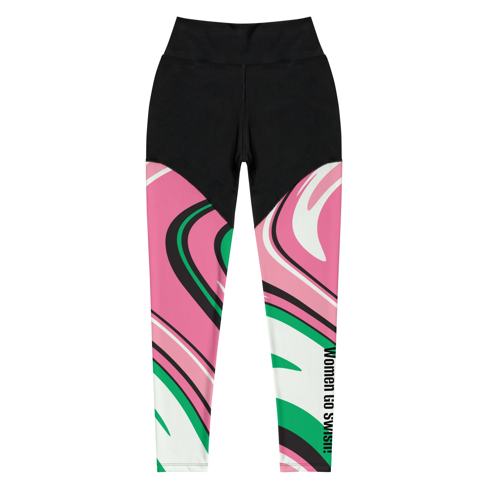 Pink, Black, and Green Sports Leggings High-intensity workout with these Pink, Black, Green Sports Leggings. The compression fabric provides a slimming effect with a comfortable fit. Women Go Swish