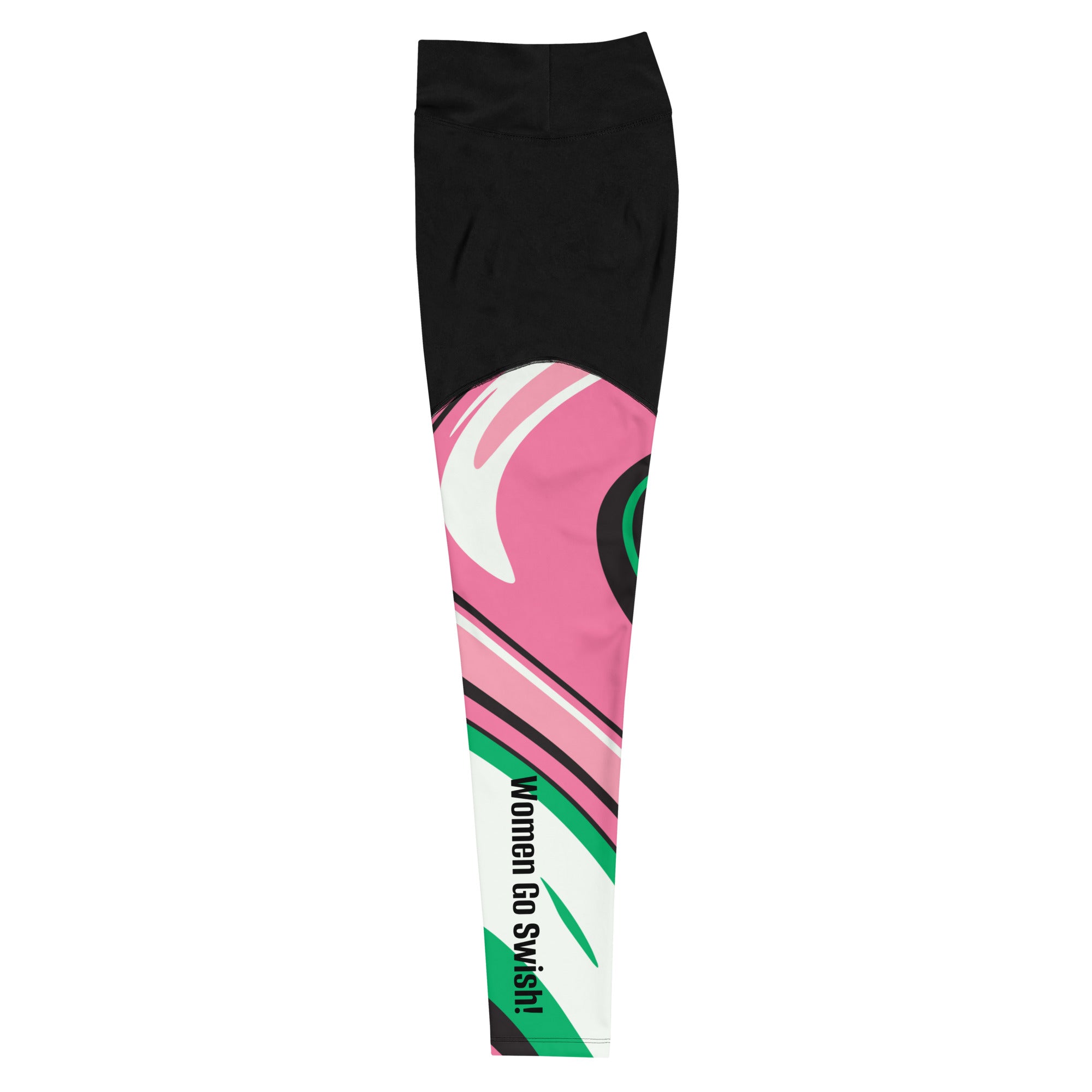 Pink, Black, and Green Sports Leggings High-intensity workout with these Pink, Black, Green Sports Leggings. The compression fabric provides a slimming effect with a comfortable fit. Women Go Swish